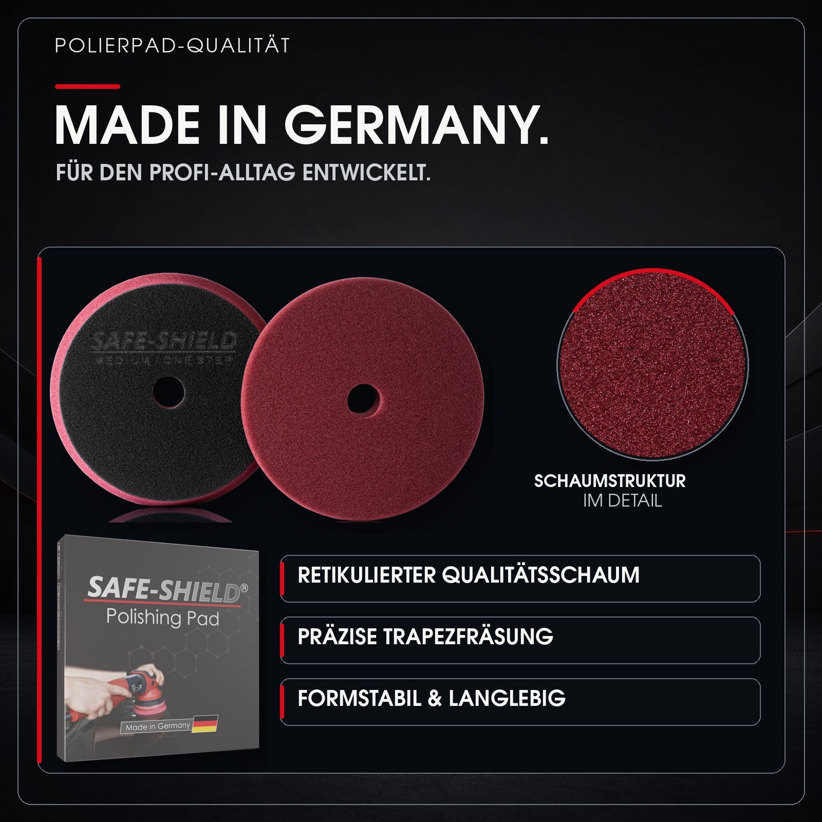 Retikulierter Qualitätsschaum des Medium One-Step Polierpads – Made in Germany